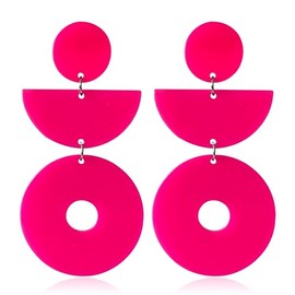 Fuvirou Neon Earrings for Women 70s 80s Retro Acrylic Geometric Round Neon Dangle Drop Earrings 80's Outfit Party Accessories (rose red)
