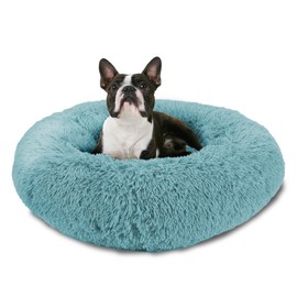 Arlee Donut Round Pet Dog Bed - Memory Foam - Calming Reduce Anxiety - Shaggy Vegan Fur - Assembled USA, Teal