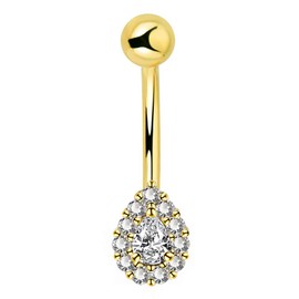OUFER 14G Belly Bars Tear Drop 14 Carat Solid Gold Clear Cubic Zirconia Navel Ring Piercings Belly Button Jewellery Women Men Gift, Cubic Zirconia Stainless Steel Metal