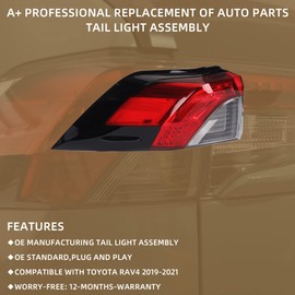 Dasbecan Left Driver Side Outer Tail Light with Wire Harness Compatible with Toyota RAV4 2019 2020 2021 Replace 81550-0R090 TO2805148 Rear Brake Lamp (No bulb inside)