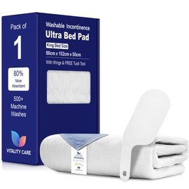 Vitality Care Premium Waterproof Mattress Protector & Reusable Bed Pad for Incontinence & Bedwetting C Washable bed pads , Absorbs up to 8 Cups, Secure Tuck Design C King Size, 86x152 cm