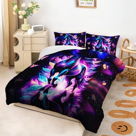 OUIXOTIC Purple Unicorn Comforter Set - Twin Size for Girls, Kawaii Unicorn with Butterfly Print, Galaxy Stars Fantasy Girls Room Decor