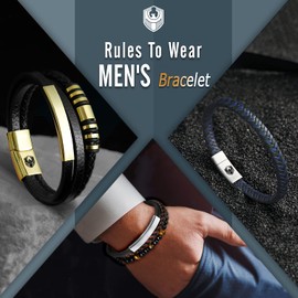 SHIEAGLELD Men's Leather Bracelet with Stainless Steel Magnetic Clasp Braided Bracelet for Men and Exclusive Jewellery Box for Men, Gifts Idea, Stainless Steel