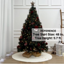 48-Inch Rib Knit Christmas Tree Skirt with Oak Buttons, Cream White