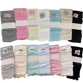 [Eukkis] 春夏薄手40cmコットンレッグウォーマー 足首保温 冷房対策 フリルハイソックス Y2Kリブニットルーズソックス 柔らか肌触り スカイブルー