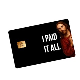Funny Bible Verse Credit Card Skin - Jesus Paid It All PVC Card Holder with Golden Chip, Black, Ideal for Bank, Debit