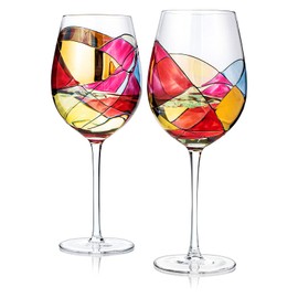 Artisanal Hand-Painted Renaissance Stained Glass Wine Glasses – 2-Piece Set – Mother’s Day Idea for Her or Him – Birthday, Housewarming – Large 29oz Stemmed Goblets, Glassware Gifts for Women