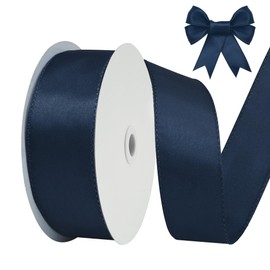 BVIEAKD Navy Blue Wired Satin Ribbon 1-1/2 Inch × 25 Yards Wired Ribbon for Gift Wrapping Crafts Home Decor Christmas Tree Bow Wedding Party