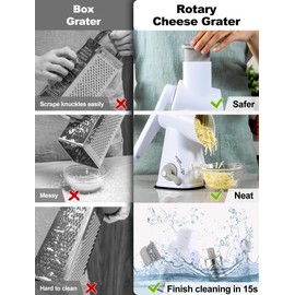 GDL Rotary Cheese Grater,Vegetable Grater for Kitchen with Three Interchangeable Drum Blades, Vegetable Slicer Cutter for Potato, Carrot, Cheese, Nuts, etc.