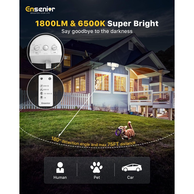 Ensenior 1800LM Solar Flood Lights Outdoor, Motion Sensor Outdoor Light