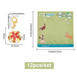 DELORIGIN 12pcs Flower Beads Pet Collar Bells Enamel Sakura Bell Charms Cat Dog Collar Pendants with Lobster Clasps Clip-on Charms for Bag Keychain DIY Pet Bell Necklace Crafts Making Home Decor