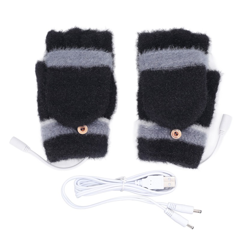 1 Pair USB Heated Gloves Half Finger Full Finger Double
