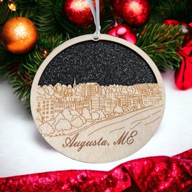 Augusta Maine Ornament Wooden Souvenir Christmas Tree Decoration with City of Augusta Skyline