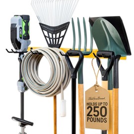 StoreYourBoard 36" Garage Tool Organizer Wall Mount | Garden Tool Organizer System | Heavy Duty Garden Tool Storage Rack for Yard Tools Rakes Shovels 250lbs Garage Organization | 4 PVC Coated Hooks