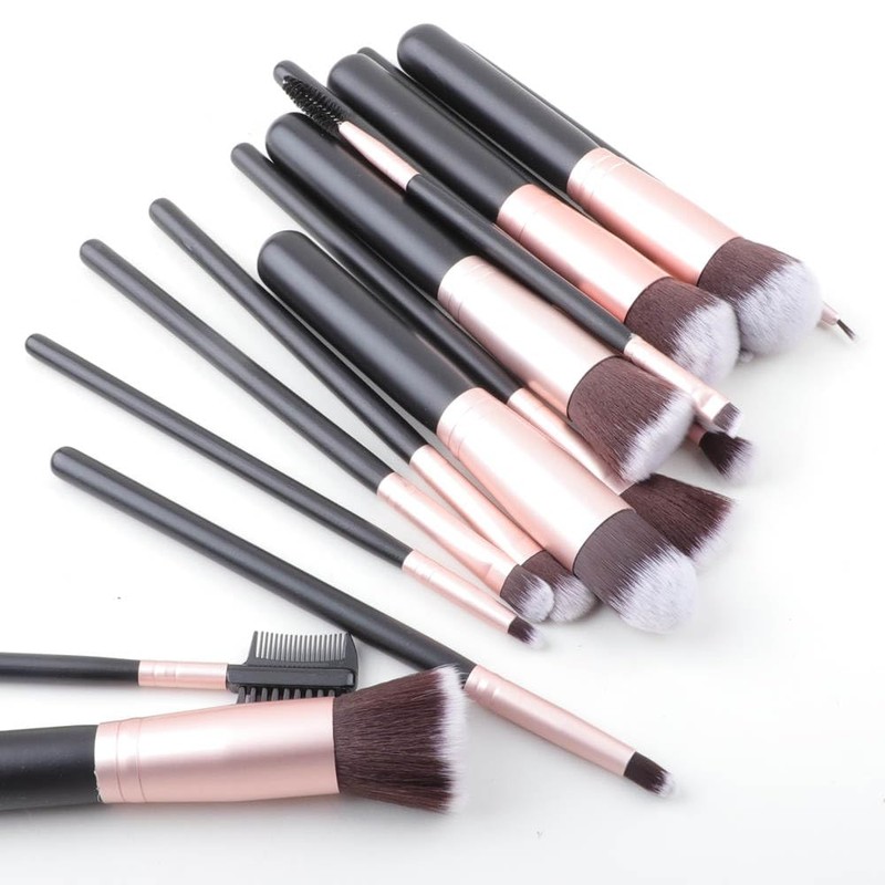16-teiliges Make-up-Pinsel-Set, rosa, goldfarben, Synthetik, für Foundation, Mischpulver, für Gesicht,