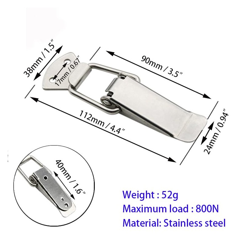 Latch, Stainless Steel Spring Loaded Toggle Latch, Silver Catch Hasp