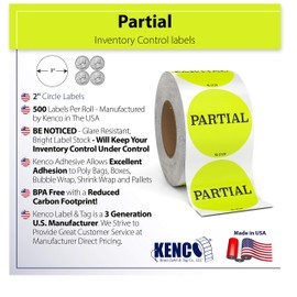 Kenco 2" Circle Inventory Control Stickers for Shipping and Inventory - 500 Permanent Adhesive Labels Per Roll Made in The USA (Partial, 1 Pack)