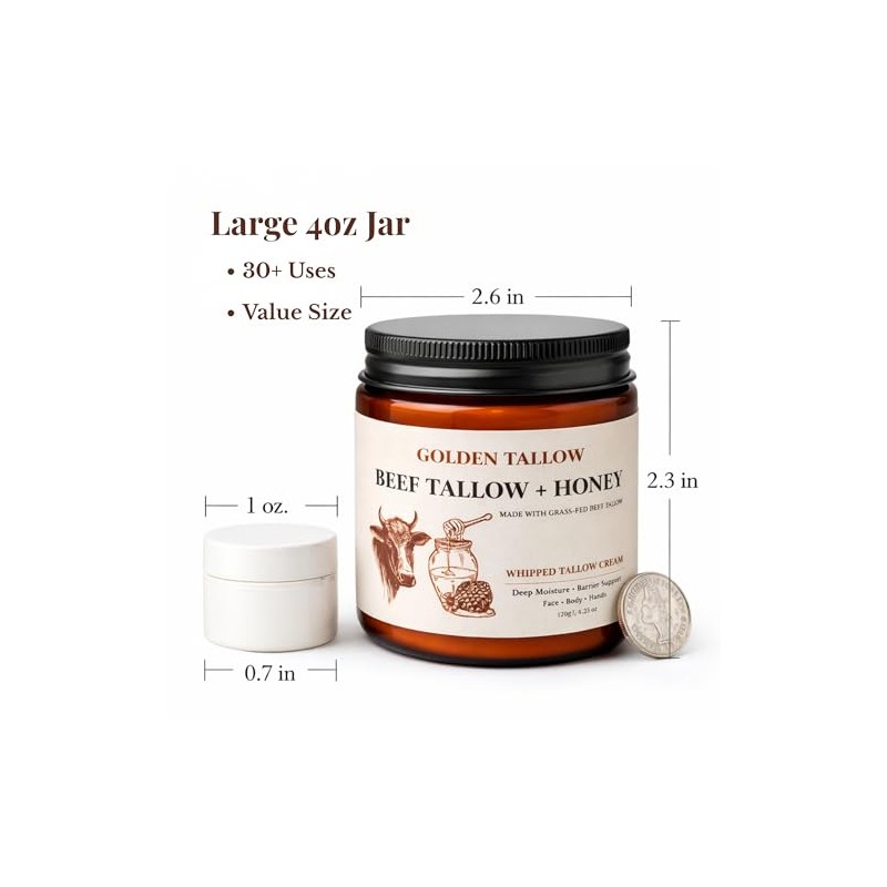 Whipped Tallow Honey Balm for Face & Skin, Beef Tallow