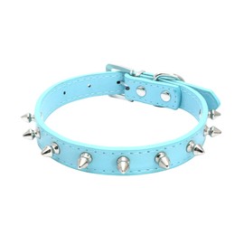 haoyueer Spiked Studded Leather Dog Collar Mushrooms Rivets Cat Collar for Small Medium Dog Cat Puppy Kitty (S, Blue)