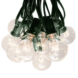 Hometown Evolution, Inc. 50 Foot G40 Globe Patio String Lights with Clear Bulbs and Green Wire (+2 Free Spares)