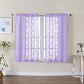 Lecloud Cortinas Transparentes Wasa Morado Claro (2 Paneles), Cortas de Jacquard de 114 Cm de Largo, Que Filtran La Luz para Cocina Y Dormitorio, 106 Cm de Ancho X 114 Cm de Largo
