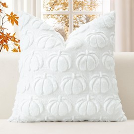 JOTOM White Pumpkin Fall Cushion Covers 40x40cm Soft Plush Faux Fur Autumn Thanksgiving Decorative Throw Pillow Covers Pillow Case for Home Bedroom Couch Sofa Decor (White)