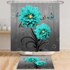 Blue Flower Butterfly Shower Curtain Teal Turquoise Blue Dahlia Bathroom