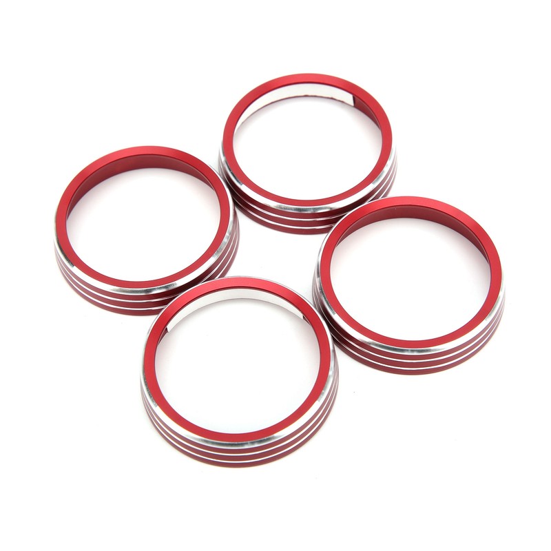 4pcs A/C Air Vent Knob Trims Rings Red Aluminum Alloy