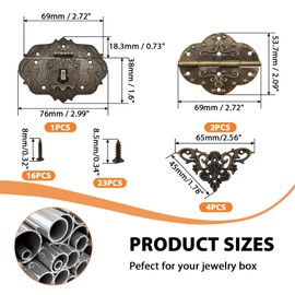 ZIUZI 1 Set Antique Decorative Jewelry Box Latch Hinges and Corner Protectors, Butterfly-Shape Retro Hardware Kit for DIY Jewelry Box Wooden Case Decoration and Repair (Bronze)
