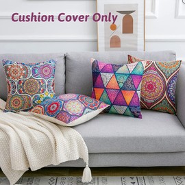 Sofa Cushion Cover 50 x 50 cm Boho Modern Mandala Cushion Cover Outdoor Decorative Cushion Covers Cotton Linen Spring Decorative Cushion Covers for Sofa Car Office Bedroom Home Decor Set of 4
