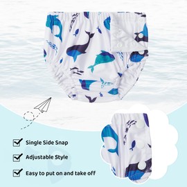 Durio Reusable Swim Diapers for Baby Toddler Newborn Washable Water Diapers for Swimming Beach Essentials A-White Whale 3-6 Months