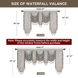 Classic Waterfall Valances for Windows W79 Inch, Gray&Beige