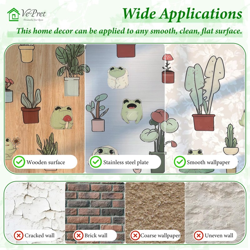 VePret Large Cute Green Frogs Wall Decals Peel and Stick,