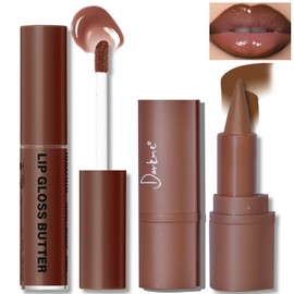 HOSAILY Lip Liner Butter Gloss Set, Light Brown Plumping Lip Liner Lip Pencil Moisturizing Lightweight Lip Gloss Lip Combo, High Shine Glossy Lip Tint Lip Stain Makeup Long Lasting Lip Care for Women