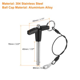 QUARKZMAN Pack of 2 T-Handle Locking Pins, 6 mm x 40 mm Quick Release Pins Usage Length Stainless Steel Push Button Quick Release Pin Ball Lock Bolts