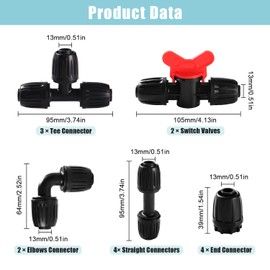 VooGenzek 45 Pieces 16 mm Irrigation Fittings Kit, Barbed Garden Hose Connector, 16 mm Irrigation System, Gate Valve Valves, Straight, Bends, T-Pieces, End Cap, End Plugs, Black