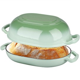 VORRINGARD Enameled Cast Iron Sourdough Bread Oven, Dutch Oven, Loaf Cast Iron Bread Pan for Homemade Bread Baking Pan with Lid, 7QT, Green
