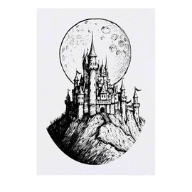 'Moonlit Castle' Temporary Tattoo - Water Resistant, Skin-Safe, Non-Toxic Transfer (TO00075669)