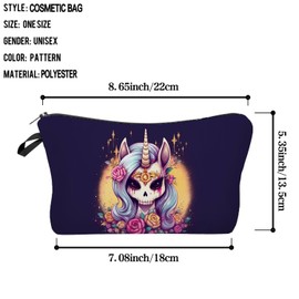Livel lhood Skull Unicorn Makeup Bag Cute Small Organizer Zipper Pouch Skull Unicorn Coametic Bag Birthday Present for Women Friends -1, hzz16307