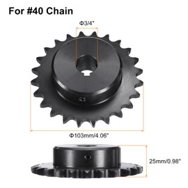sourcing map #40 Chain Roller Sprocket B Type, 3/4" Bore 24 Tooth Single Strand Chain Sprocket, Carbon Steel, Keyway with Set Screws