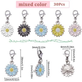SUNNYCLUE 1 Box 30Pcs 5 Colors Crochet Stitch Markers Flower Daisy Stitch Markers Enamel Sunflower Charms Stainless Steel Lobster Clasps Locking Knitting Markers for Crocheting Weaving DIY Crafts