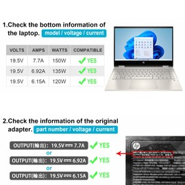 150W Laptop Power Supply Charging Cable for HP Omen 15 17 Pavilion Gaming 15 17 ZBook Studio G3 G4 G5 G6 G7 G8 Power G7 G8 Fury 15 17 G7 G8 TPN-CA11 TPN-DA09 L32661-001 19.5 V V 7.7A Notebook Charger