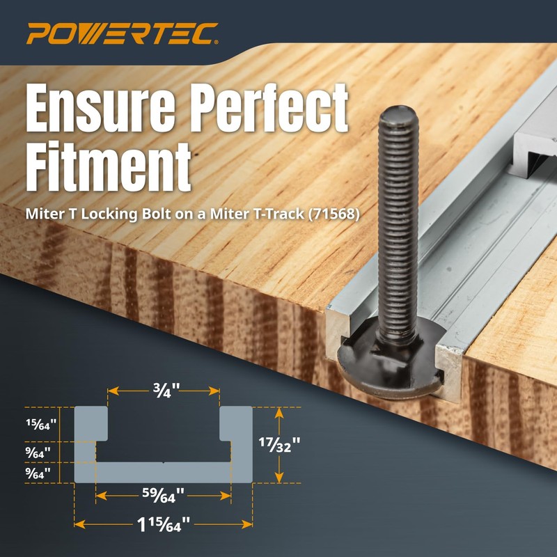 POWERTEC 32" Miter T Track w/T-Bar for Table Saw, Router