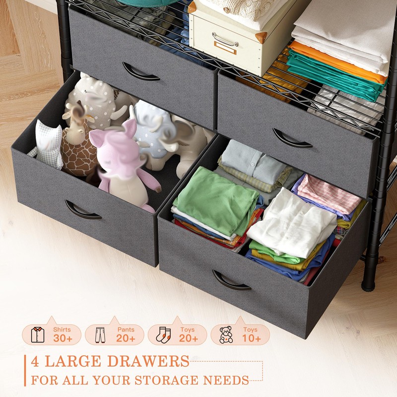 Raybee Clothes Rack with 4 Drawers and Shelves,Heavy Duty Clothing