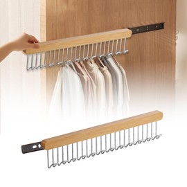 2 PCS Closet Valet Rod Slide Out, 16.1 Inch Valet Hook Pull out with 12 Hooks, Left & Right Pull out Belt Organizer for Closets, Bra Hanger, etc. - Also Apply in Space Saving for Cabinet or Anywhere
