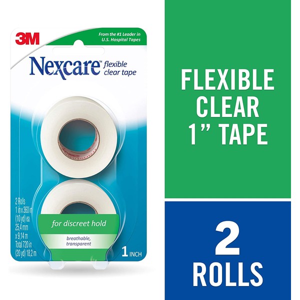 Nexcare Flexible Clear First Aid Tape, Tears Easily, For Securing Medical Devices, 2 Rolls