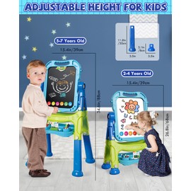 Lehoo Castle Easel for Kids, 4 in 1 Double Sided Kids Art Easel with Magnetic White Board & Chalk Board, Adjustable Standing Toddler Easel with Drawing & Writing Accessories - Gift for Boys and Girls