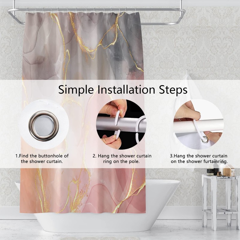 Umpoo Pink Marble Shower Curtain 72x72 Inch Abstract Mixed Ink
