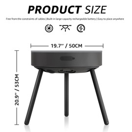 Smart Round Side Table with Charging and Smart Round Coffee Table - in Sound System, Modern Bedside Table for Nursery and Bedroom, Nightstands with Charging Station (Black)