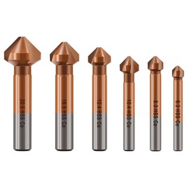 KURSTOL Countersunk Drill Bit Set - M35 HSS Cobalt Coated Countersunk Drill Bit for Stainless Steel Iron Aluminium Copper, 6 Pieces 6.3 mm - 20.5 mm Countersunk Chamfer Drill Bit Round Shank Fixed